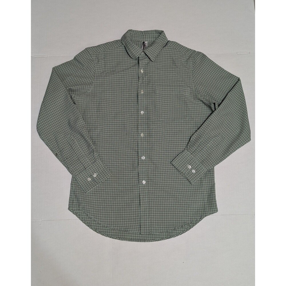 Azur Collection Men's Green Micro Check Long Sleeve Button-Up Shirt Size M